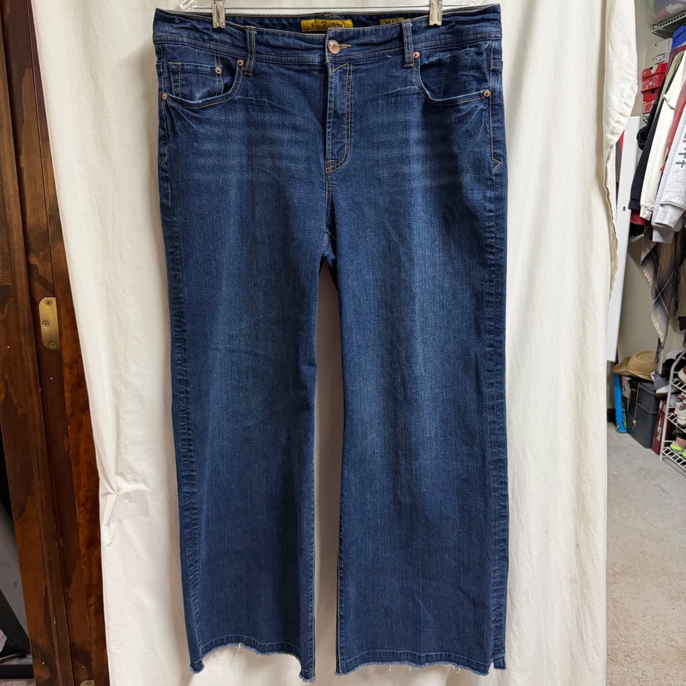 Seven7 Premium Denim Womens Wide Leg Jeans Dark Wash Raw Hem Size 16